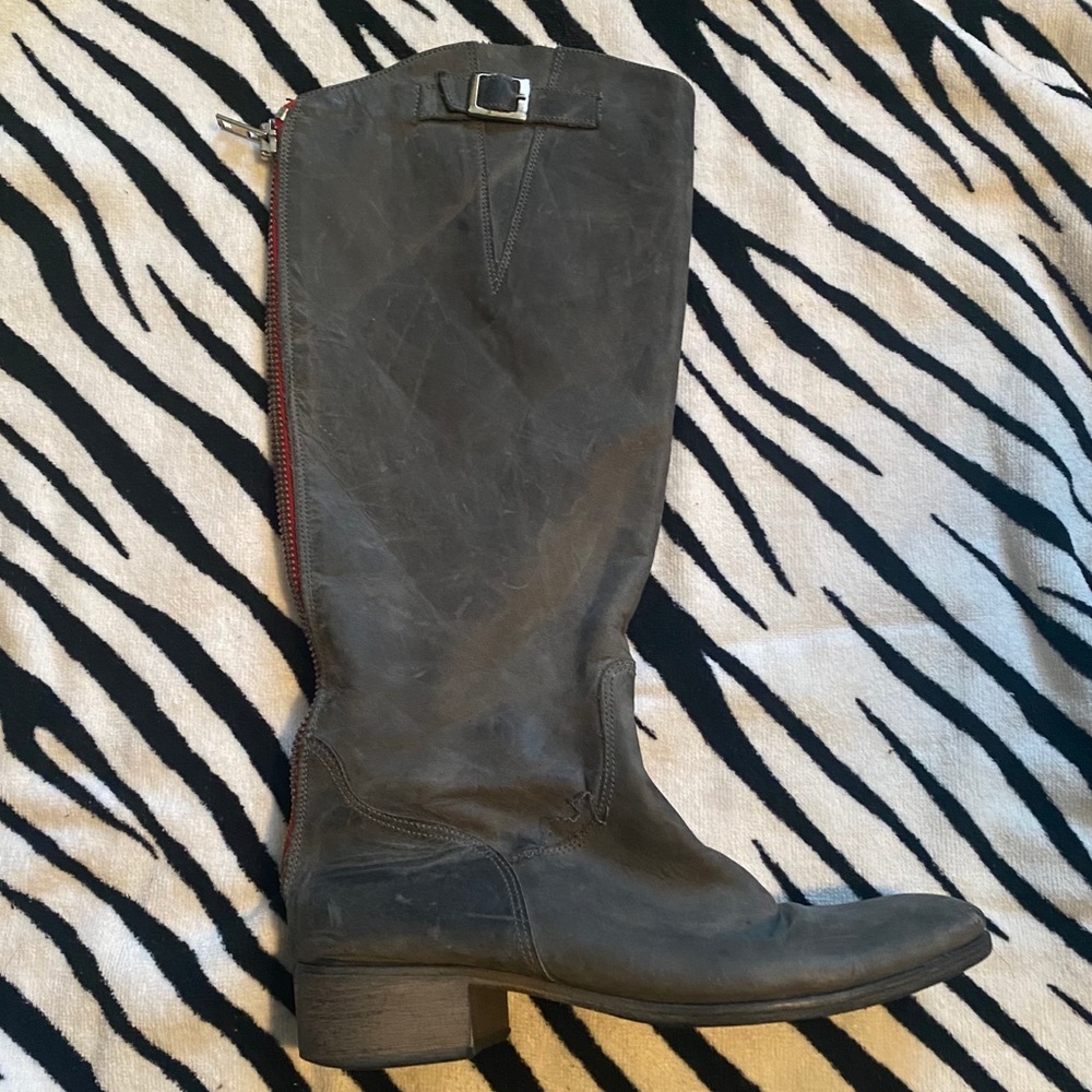 Charles David Black Distressed Leather Riding Boot
